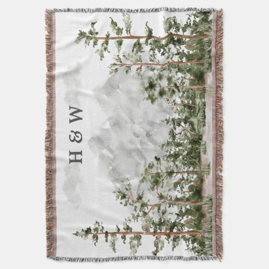 Paar Monogrammed Waterverf Berg en Bos Deken (Voorkant Verticaal)