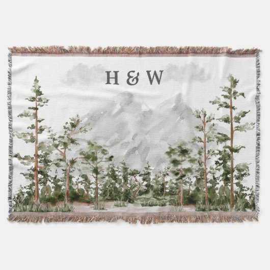 Paar Monogrammed Waterverf Berg en Bos Deken (Voorkant)