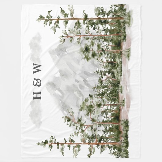 Paar Monogrammed Waterverf Berg en Bos Fleece Deken (Voorkant)