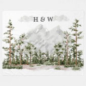 Paar Monogrammed Waterverf Berg en Bos Fleece Deken (Voorkant (Horizontaal))
