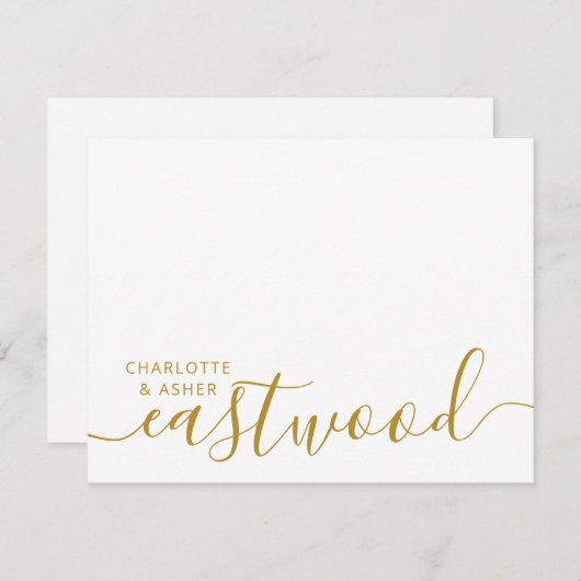 Paar Naam Bruiloft Goud Monogram Nota Kaart Notitiekaartje (Voorkant / Achterkant)