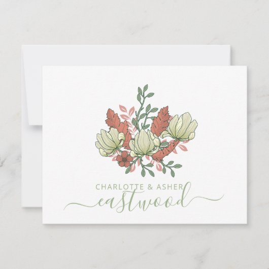 Paar Naam Bruiloft Monogram  Bloemen Notitiekaartje (Voorkant)