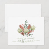 Paar Naam Bruiloft Monogram  Bloemen Notitiekaartje (Voorkant / Achterkant)