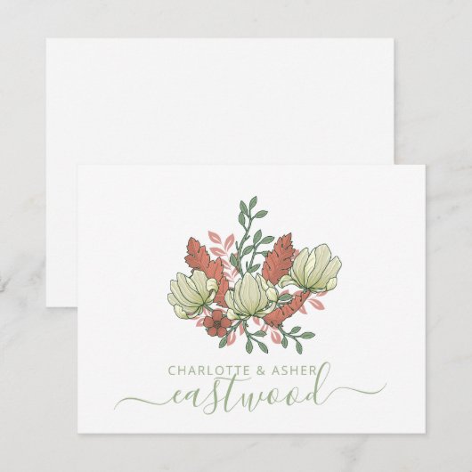 Paar Naam Bruiloft Monogram  Bloemen Notitiekaartje (Voorkant / Achterkant)
