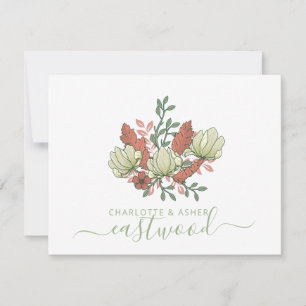 Paar Naam Bruiloft Monogram  Bloemen Notitiekaartje