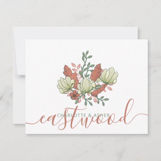 Paar Naam Bruiloft Monogram  Bloemen Notitiekaartje (Voorkant)