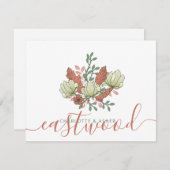 Paar Naam Bruiloft Monogram  Bloemen Notitiekaartje (Voorkant / Achterkant)