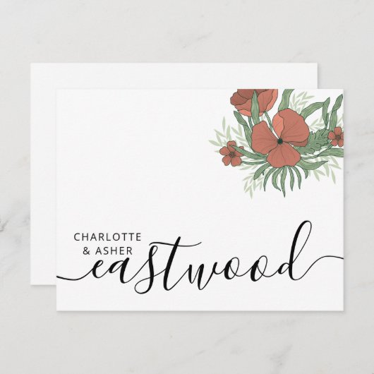 Paar Naam Bruiloft Monogram Bloemen Notitiekaartje (Voorkant / Achterkant)