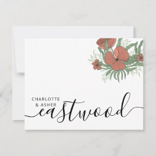 Paar Naam Bruiloft Monogram Bloemen Notitiekaartje