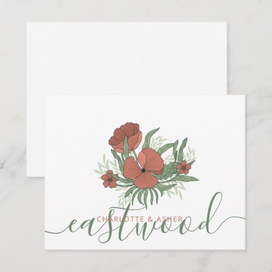 Paar Naam Bruiloft Monogram Bloemen Notitiekaartje (Voorkant / Achterkant)