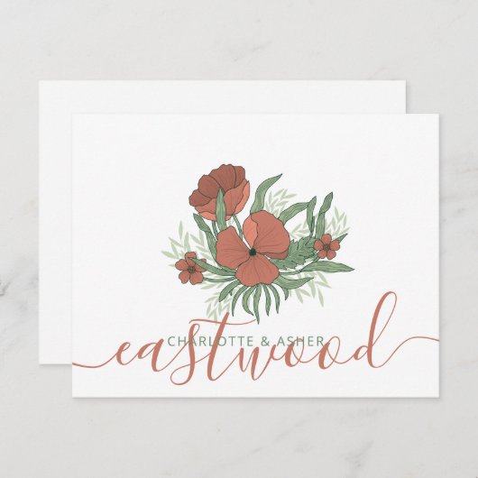 Paar Naam Bruiloft Monogram Bloemen Notitiekaartje (Voorkant / Achterkant)