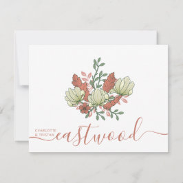 Paar Naam Bruiloft Monogram  Bloemen Notitiekaartje