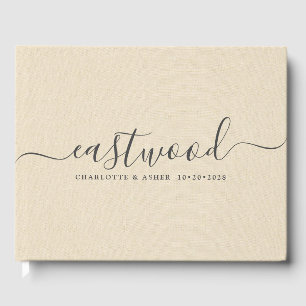Paar Naam Bruiloft Monogram Cream Faux Linnen Gastenboek