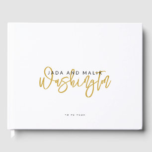 Paar Naam Bruiloft Monogram Goud Script Naam Gastenboek