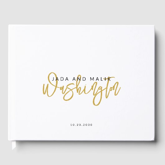 Paar Naam Bruiloft Monogram Goud Script Naam Gastenboek (Voorkant)