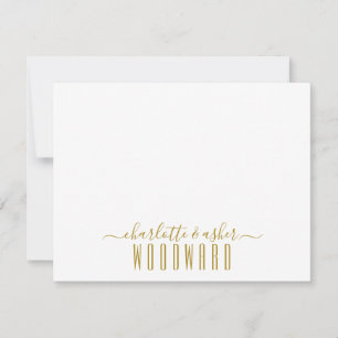 Paar Naam Bruiloft Monogram Goud Typografie Notitiekaartje