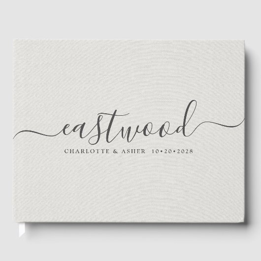Paar Naam Bruiloft Monogram Wit Faux Linnen Gastenboek (Voorkant)