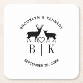 Paar naam Deer Monogram Rustic Land Weddenschap Kartonnen Onderzetters (Voorkant)