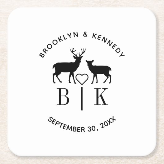 Paar naam Deer Monogram Rustic Land Weddenschap Kartonnen Onderzetters (Voorkant)