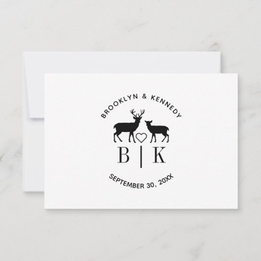 Paar naam Deer Monogram Rustic Land Weddenschap RSVP Kaartje (Achterkant)