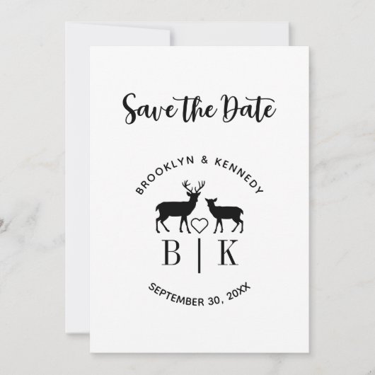 Paar naam Deer Monogram Rustic Land Weddenschap Save The Date (Voorkant)