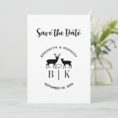 Paar naam Deer Monogram Rustic Land Weddenschap Save The Date (Staand voorkant)