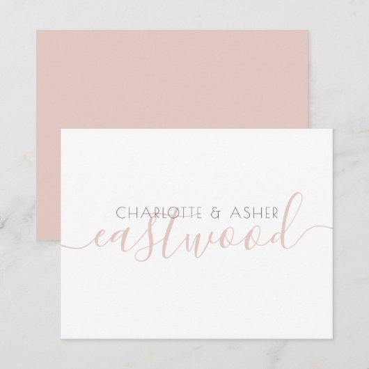 Paar naam Stusty Pink Monogram Notitie Kaart Notitiekaartje (Voorkant / Achterkant)