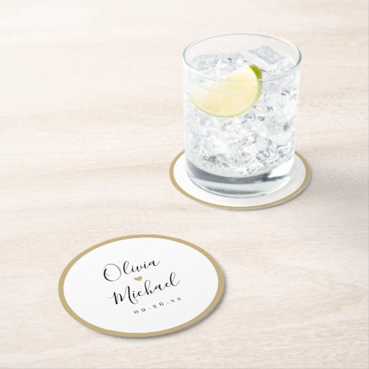 Paar namen eenvoudig elegant script bruiloft ronde kartonnen onderzetter (Insitu)