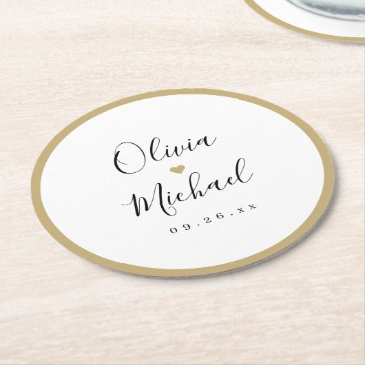 Paar namen eenvoudig elegant script bruiloft ronde kartonnen onderzetter (Gebogen)