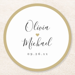 Paar namen eenvoudig elegant script bruiloft ronde kartonnen onderzetter