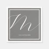 Paar Namen Elegant Monogram Grijs Servet (Voorkant)