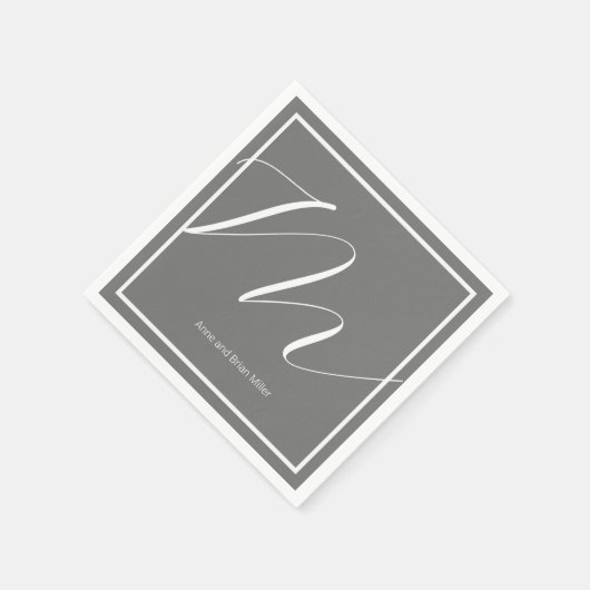 Paar Namen Elegant Monogram Grijs Servet (Hoek)