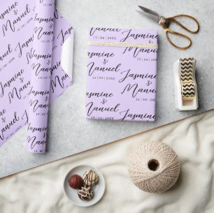 Paar Namen Gift Violet Wrapping Papier Bruiloft