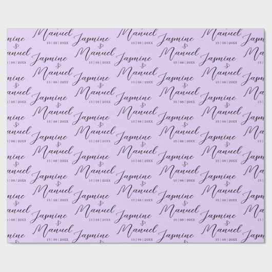 Paar Namen Gift Violet Wrapping Papier Bruiloft (Vlak)