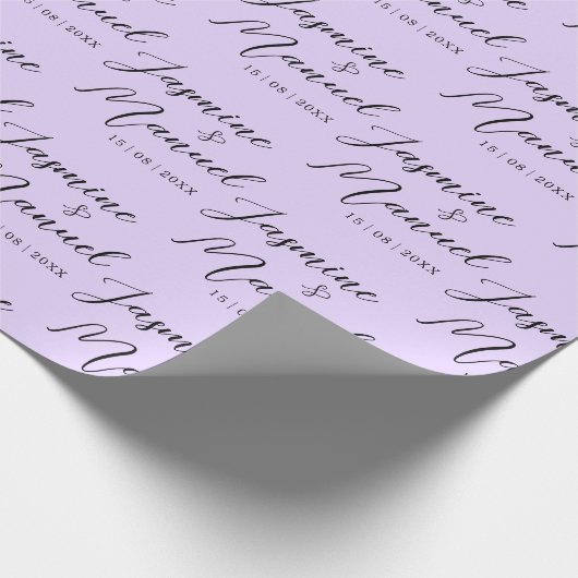 Paar Namen Gift Violet Wrapping Papier Bruiloft (Hoek)