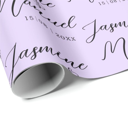 Paar Namen Gift Violet Wrapping Papier Bruiloft (Rol Hoek)