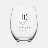 Paar Namen Hart 10e bruiloft Jubileum Gift Wijnglas Zonder Voet (Voorkant)