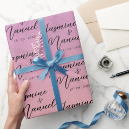 Paar Namen Roze Gift Wrapping Papier Bruiloft