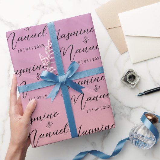 Paar Namen Roze Gift Wrapping Papier Bruiloft (Geschenken)