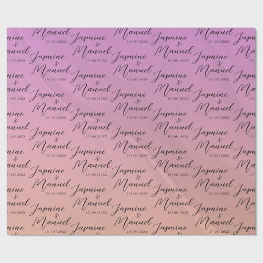 Paar Namen Roze Gift Wrapping Papier Bruiloft (Vlak)