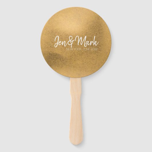 Paar Namen, Staat, Bruiloft Datum op Faux Gold Handwaaier (Achterkant)