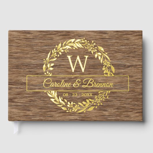 Paar Namen Trouwdatum Laurel Krans Goud Gastenboek (Voorkant)