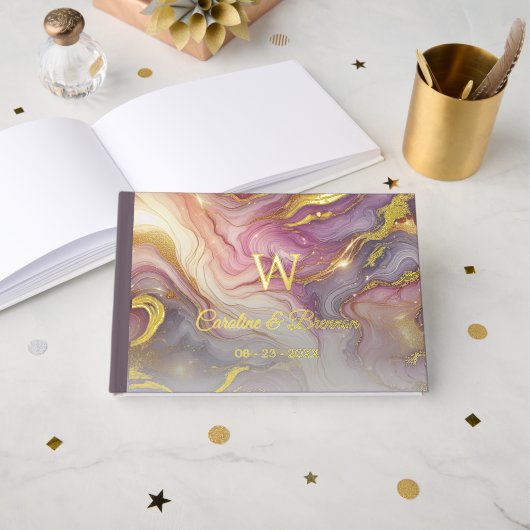 Paar Namen Vastgesteld Datum Jaar Goud Gastenboek (Voorkant open)