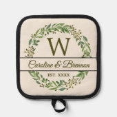 Paar Namen Vastgesteld Datum Jaar Laurel krans Pannenlap (Voorkant)