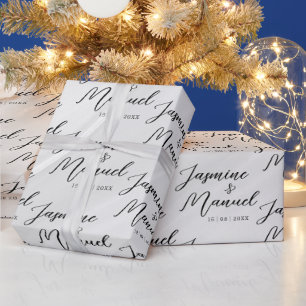 Paar Namen Wit Gift Wrapping Papier Bruiloft