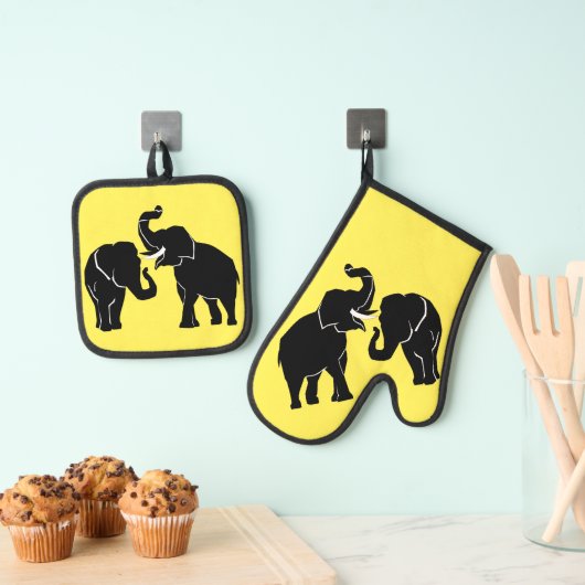 Paar Olifant Oven Mitt & Pot Holder Set (Insitu(Ophanging))
