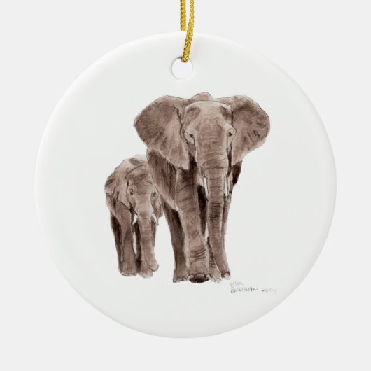 paar olifanten boomornament keramisch ornament (Voorkant)