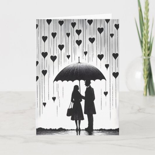Paar onder Paraplu, Valentijnsdag Groet Kaart (Voorkant)