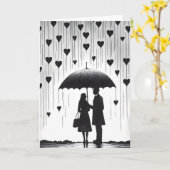 Paar onder Paraplu, Valentijnsdag Groet Kaart (Gele Bloem)