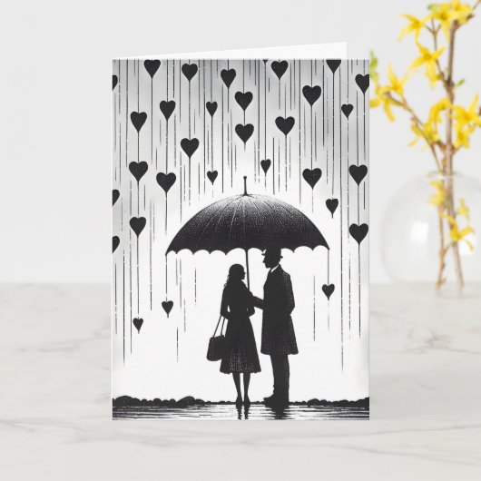 Paar onder Paraplu, Valentijnsdag Groet Kaart (Gele Bloem)